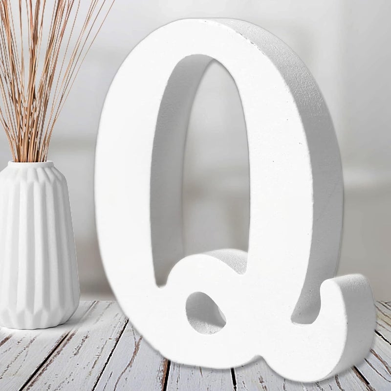 AOCEAN 6 Inch White Wood Letters - Unfinished Wood Letters for Wall Christmas Decor Standing Letters Slices Sign Board Decoration for Xmas Home Party Projects (Q) - Image 1